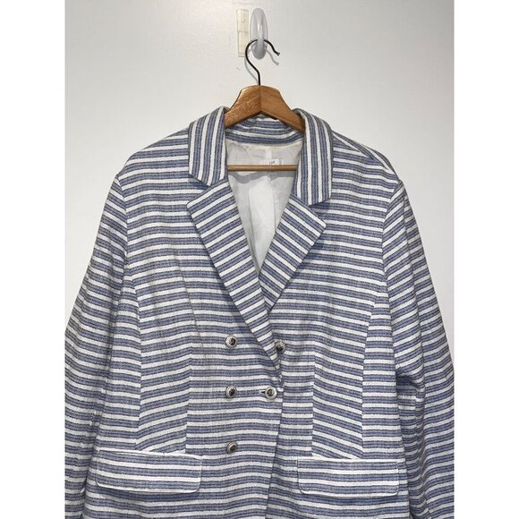 J.Jill Blue & White Striped Double-Breasted Lined Women's Blazer Jacket Size 2X - Picture 2 of 7